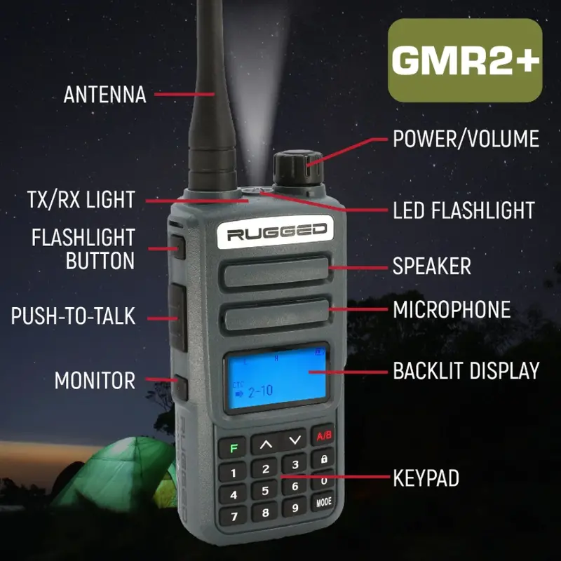 Rugged Radios Adventure Pack Dual Grey Gmr2 Plus Gmrs/Frs 2-Way Handheld Radios W/ Xl Batteries & Long-Range Antennas 2