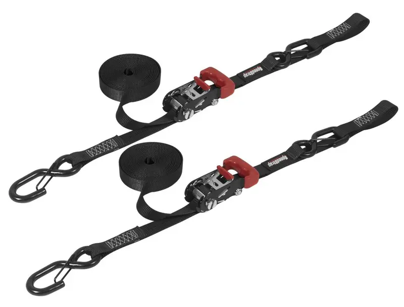 Speedstrap 1"X15' Black Strap Ratchet Tie-Down W/ Snap S-Hook/Soft Tie 2-Pack 1