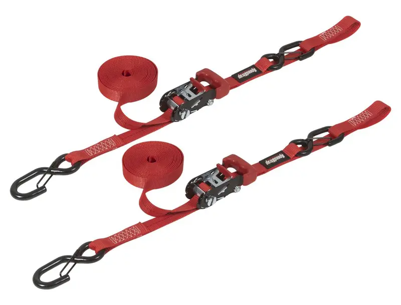 Speedstrap 1"X15' Red Strap Ratchet Tie-Down W/ Snap S-Hook/Soft Tie 2-Pack 1