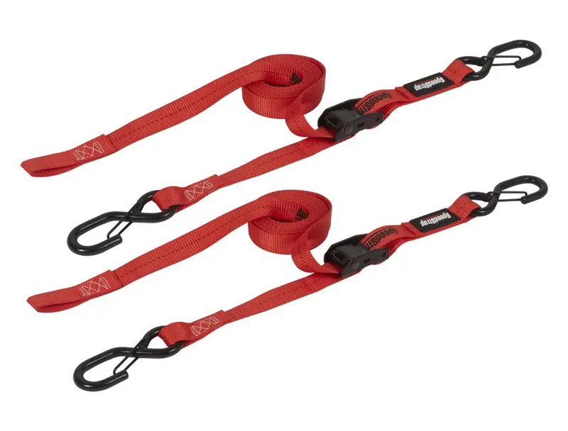 Speedstrap Heavy Duty Cam-Lock 1In By 10Ft Red Strap Tie-Down W/ Snap S-Hooks 2-Pack 1