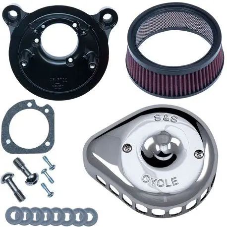 S&S Cycle Stealth Air Cleaner Kit W/ Chrome Mini Teardrop Cover For 2001-2017 Harley Davidson Softail/Dyna/Touring Models 1