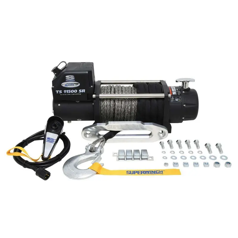 Superwinch Tiger Shark 12V 11,500 Lbs Winch Kit W/ 80 Ft Synthetic Rope & Remote 1