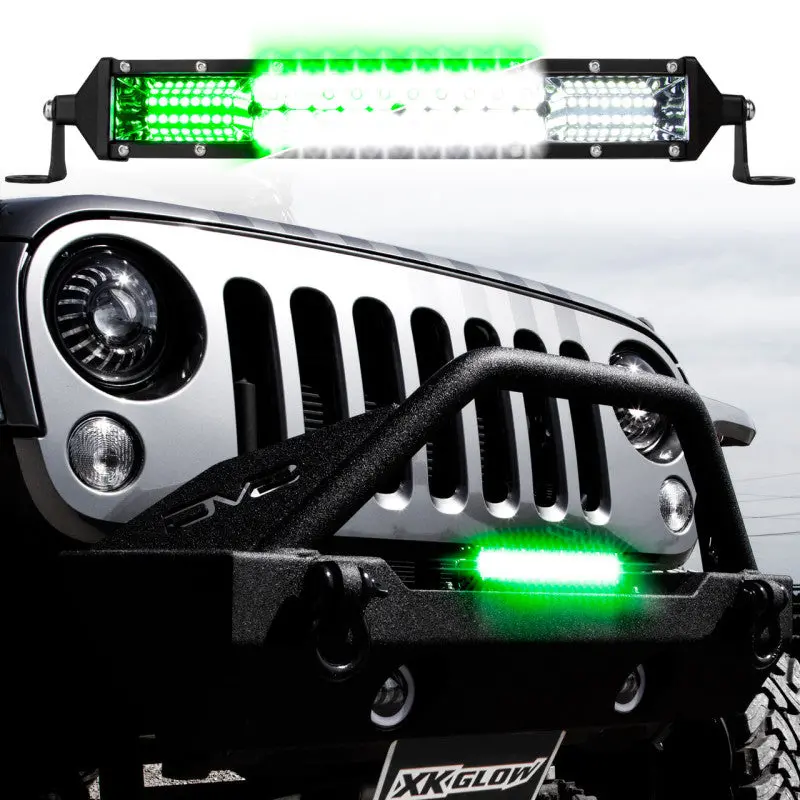Xk Glow 2-In-1 Led Light Bar W/ Pure White And Hunting Green Flood And Spot Work Light 20In 1