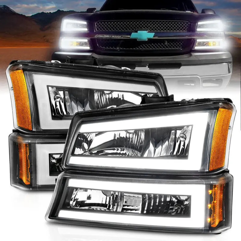 Anzo Crystal Led Headlights With Integrated Light Bar For 2003–2006 Chevrolet Silverado 1500 – Black Housing 1