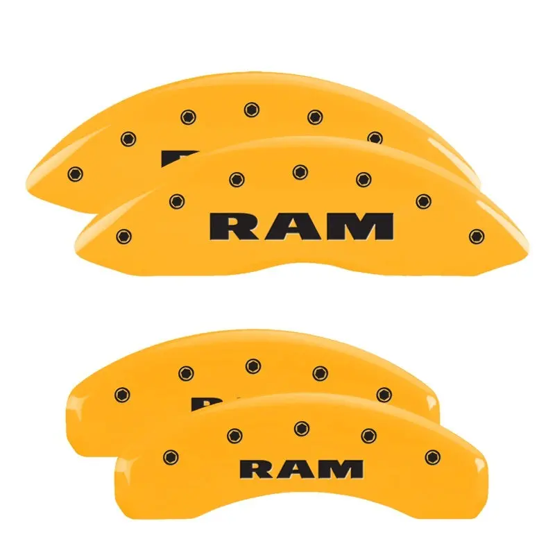 Mgp 4 Caliper Covers Engraved Front & Rear Ram Yellow Finish Black Ch 1