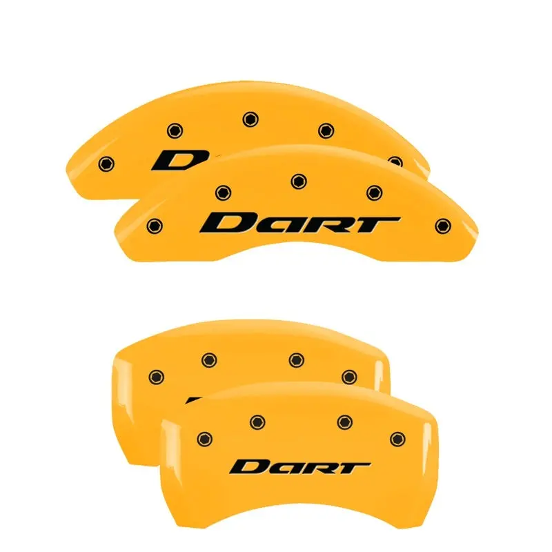 Mgp Engraved 4-Piston Caliper Covers – Front And Rear – Dart Yellow Finish On Black Base 1